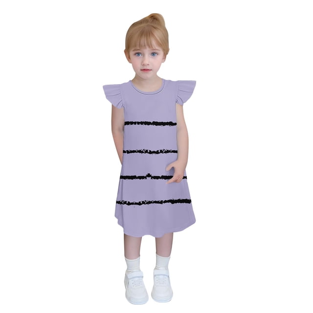 Robe d'Été pour Bébé Fille Nouvelle Robe d'Été à Manches à Volants Robe d'Été pour Enfants 4-14t Style B-19 Violet 7 Ans