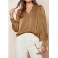 thumbnail image 3 of PRETTYGARDEN Satin Long Sleeve Womens Blouses Dressy Casual | Glossy Smooth Silk Fabric,Lantern Sleeve Fall Tops,Decorative Button Pullover,V Neck Shirts,Office Work Business Outfits, 3 of 9