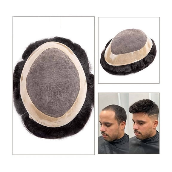 Mens Hair Replacement System Fine Mono Poly Coating Around Men's Hairpieces Indian Human Hair Men Toupee Breathable Male Capillary Prosthesis