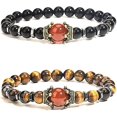 thumbnail image 1 of 2pcs Bracelet, Jewelry Bracelet For Men Crown, Tiger Eye Amethyst Bracelet, 1 of 5