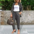 thumbnail image 3 of Guiexla 2 Pcs/Set Women Shirt Pants Set Loose Lapel Single-breasted Mid Length Long Sleeve Blouse High Elastic Waist Wide Leg Trousers Daily Wear Clothes, 3 of 7