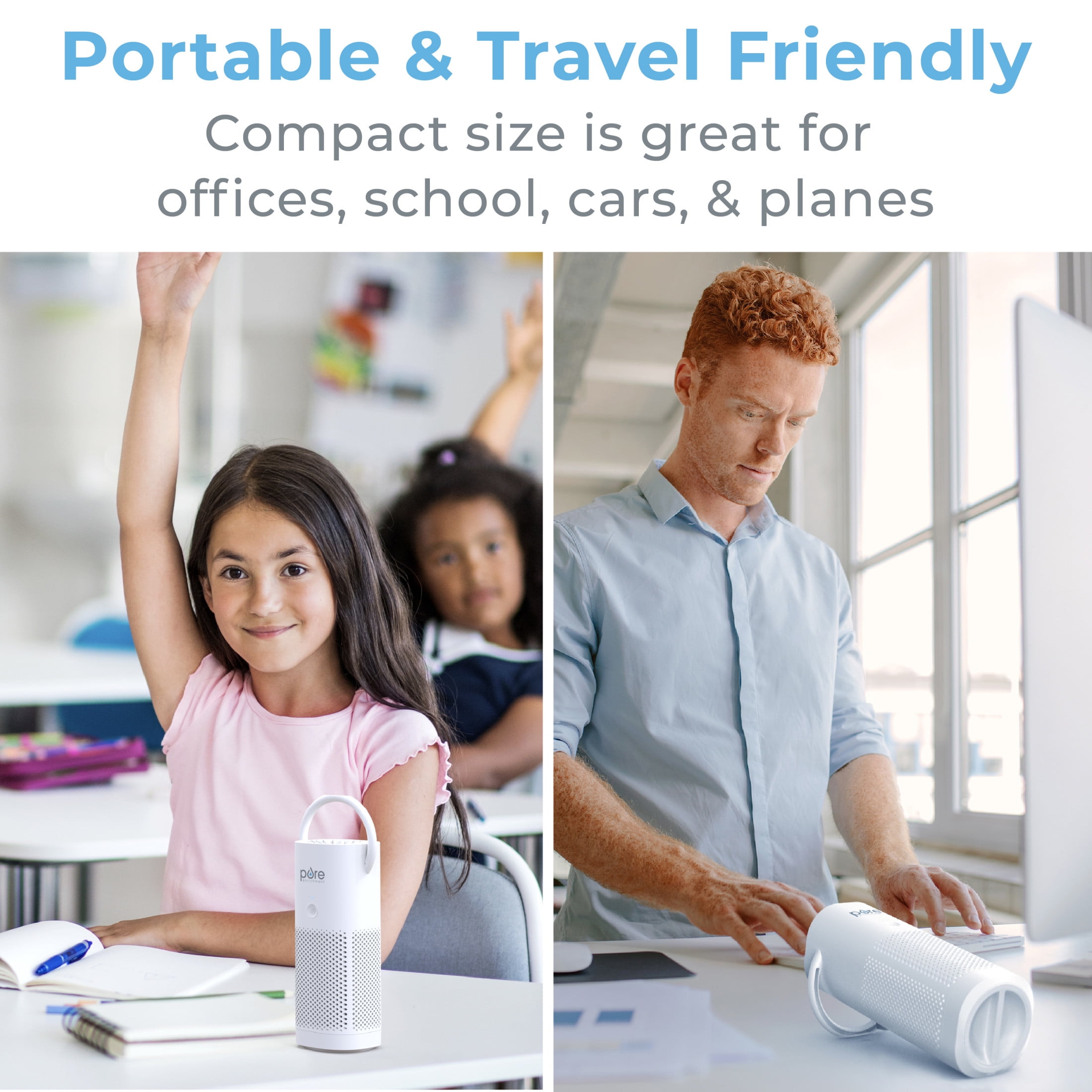 Pure Enrichment PureZone Mini Portable Air Purifier - Cordless True HEPA Filter Cleans Air & Eliminates 99.97% of Dust, Odors, & Allergens Close to You - Cars, School, & Office (White)