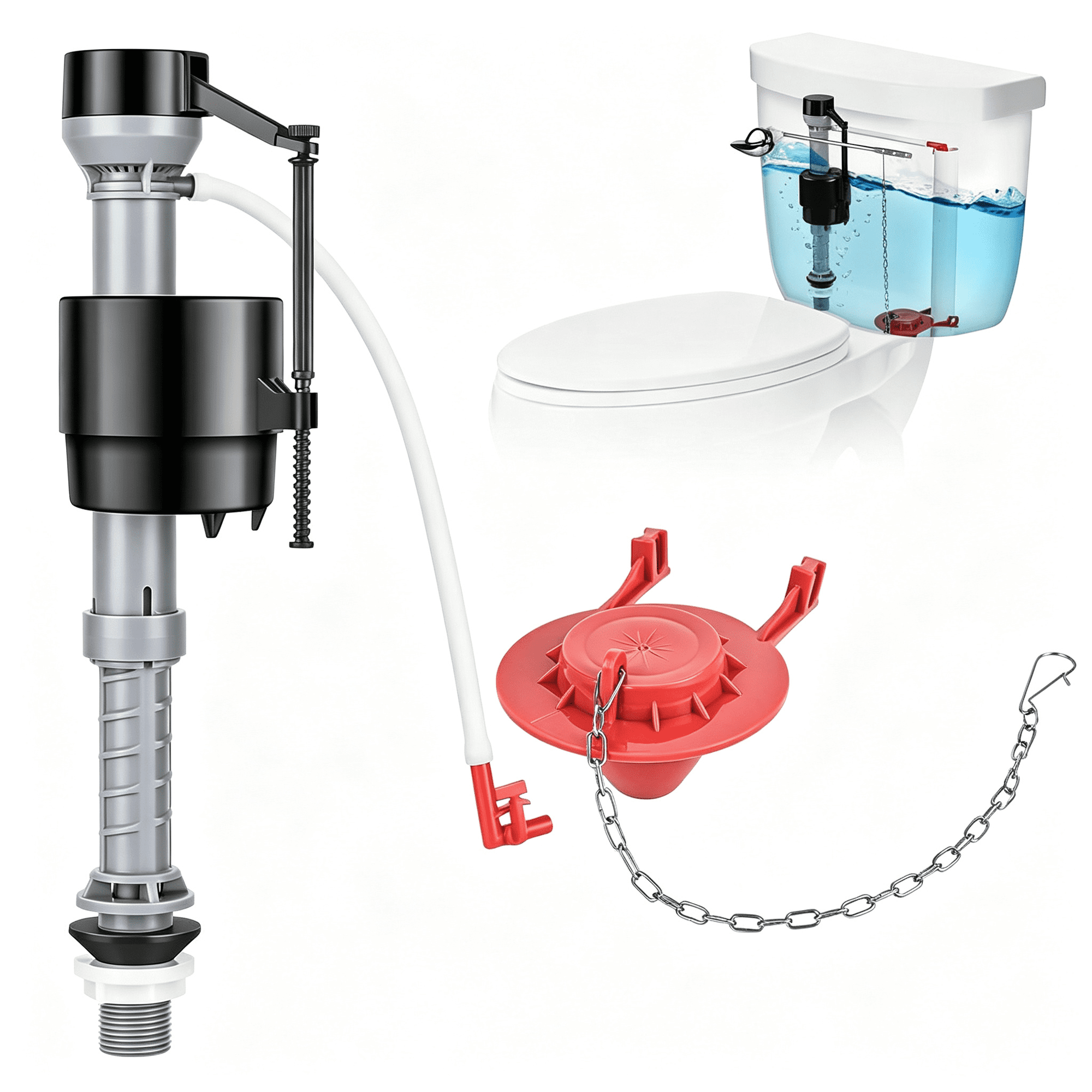 HIBIBUD Universal Toilet Flush Valve Replacement Kit Height Adjustable Fill Valve with Threaded Flow Control Knob 2- Flapper Toilet Handle Lever Quiet Water-Saving Toilet Repair Kit Inside Tank