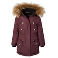 thumbnail image 3 of Girls Fleece Lined Heavy Winter Parka Jacket Coat Faux Fur Trim Zip-Off Hood - Merlot (5/6), 3 of 7