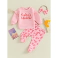 thumbnail image 3 of Elippeo Valentines Day Toddler Baby Girls Outfit Long Sleeve Letters Print Sweatshirt Heart Print Pants Headband Clothes, 3 of 10