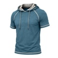 thumbnail image 4 of Yertdoel Hoodies for Men Solid Color Short Sleeve Drawstring Hooded Sweatshirt Fall Comfy Breathable Workout Fitness Casual Tops, 4 of 6