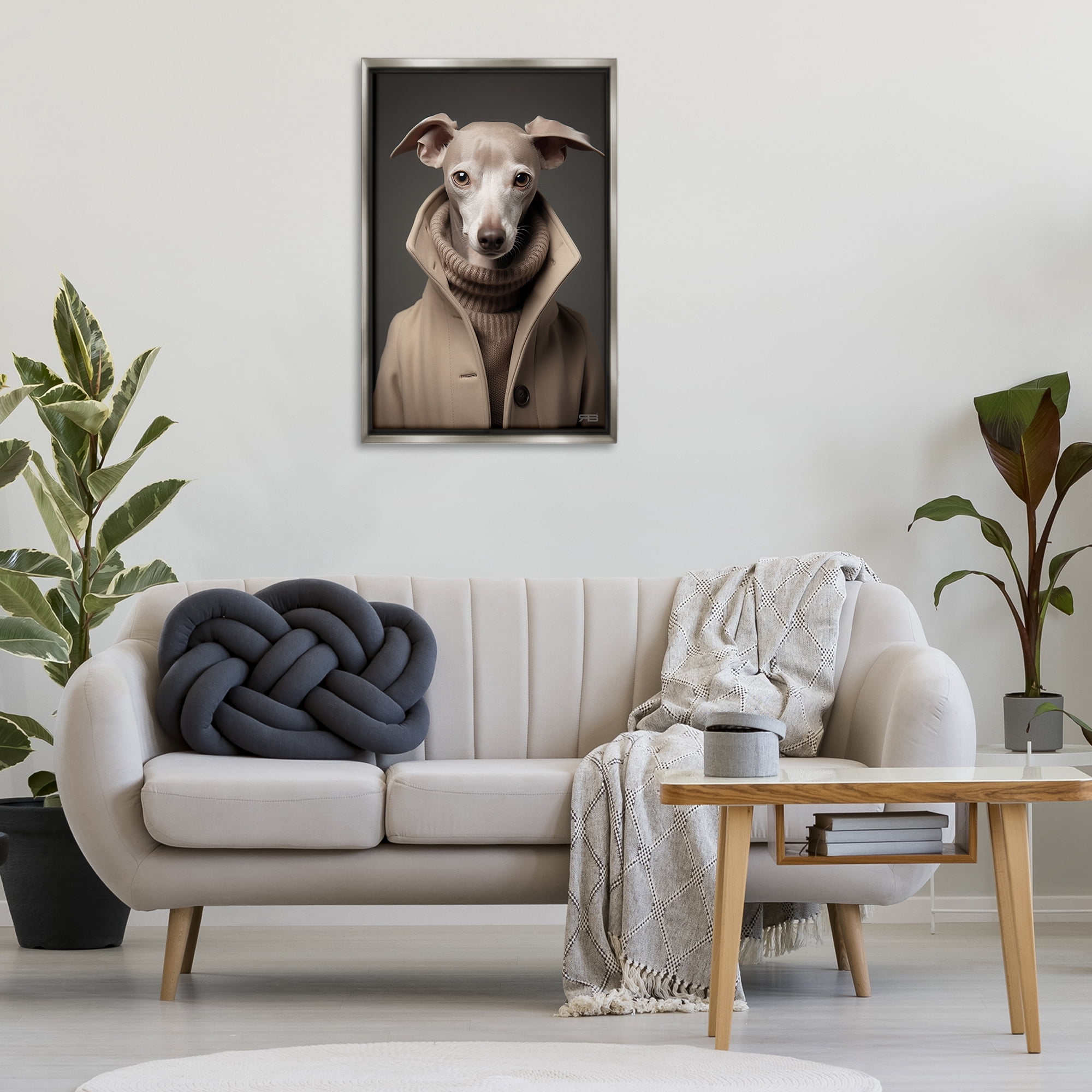 Stupell Industries Chic Fashion Greyhound Animals & Insects Painting Gray Floater Framed Canvas Art Print Wall Art, 21 x 31