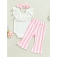 thumbnail image 4 of Cenuakty Baby Girls Pants Set, Sleeveless Ruffled Tops with Stripes/Flower Flare Pants and Headband Summer Outfit, 4 of 7