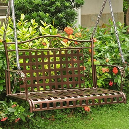Iron Hanging Swing - Outdoor Patio Swing Classic Design Scrollwork Lattice Comfort
