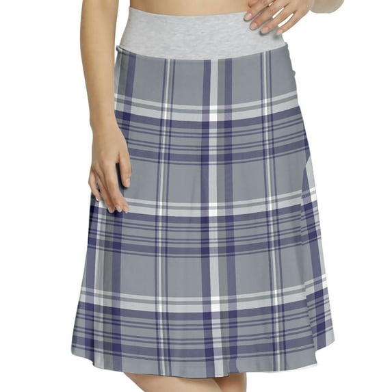 Women's Plaid Creative Classic Fashion Line A-line Printed Skirt Casual Wear, S, Purpleblue Indigo White, by Ambesonne