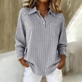 thumbnail image 5 of Women's Striped Button Down 3/4 Sleeve Classic Collar Shirt Blouse Top, Office Professional Business Casual Workwear, Elegant Longline Fit | CSEONE,Black XL, 5 of 9