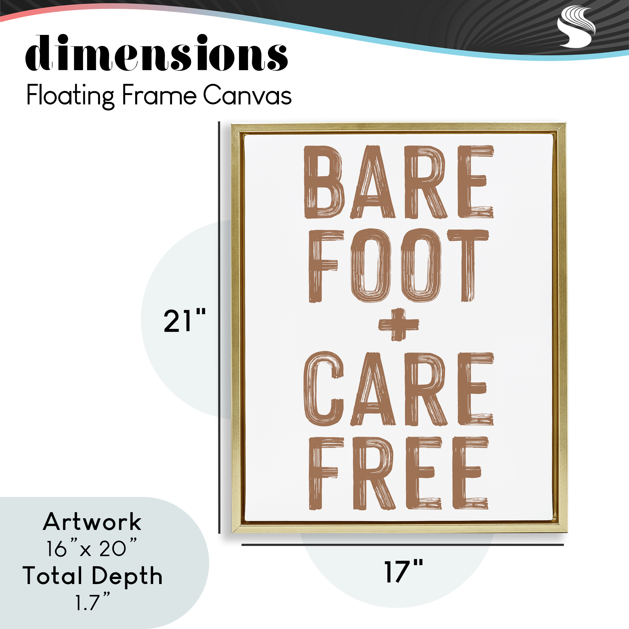 Barefoot Carefree Summer Sentiment Gold Framed Floater Canvas Wall Art, design by Lettered and Lined