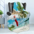 thumbnail image 4 of Christmas Soft Flannel Fleece Throw Blanket, Sock on the Palm Tree on Tropical Sandy Beach Island Maldives Design, Cozy Plush for Indoor and Outdoor Use, 50" x 60", Multicolor, by Ambesonne, 4 of 5