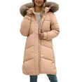 thumbnail image 2 of Women's 2026 Korean Style Puffer Coat, Knee Length Oversized Parka, Luxurious Faux Fur Collar Winter Jacket, Thickened Loose Fit Down Alternative Coat Khaki M, 2 of 9