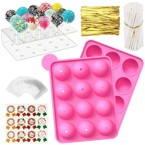 410Pcs Cake Pop Maker Kit Silicone Cake Pop Moulds 15-Hole Acrylic Lollipop Holder Treat Sticks