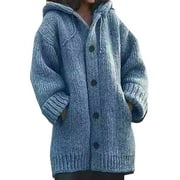 Toamir Women's Loose Casual Plus Size Knitted Hooded Winter Cardigan Coats