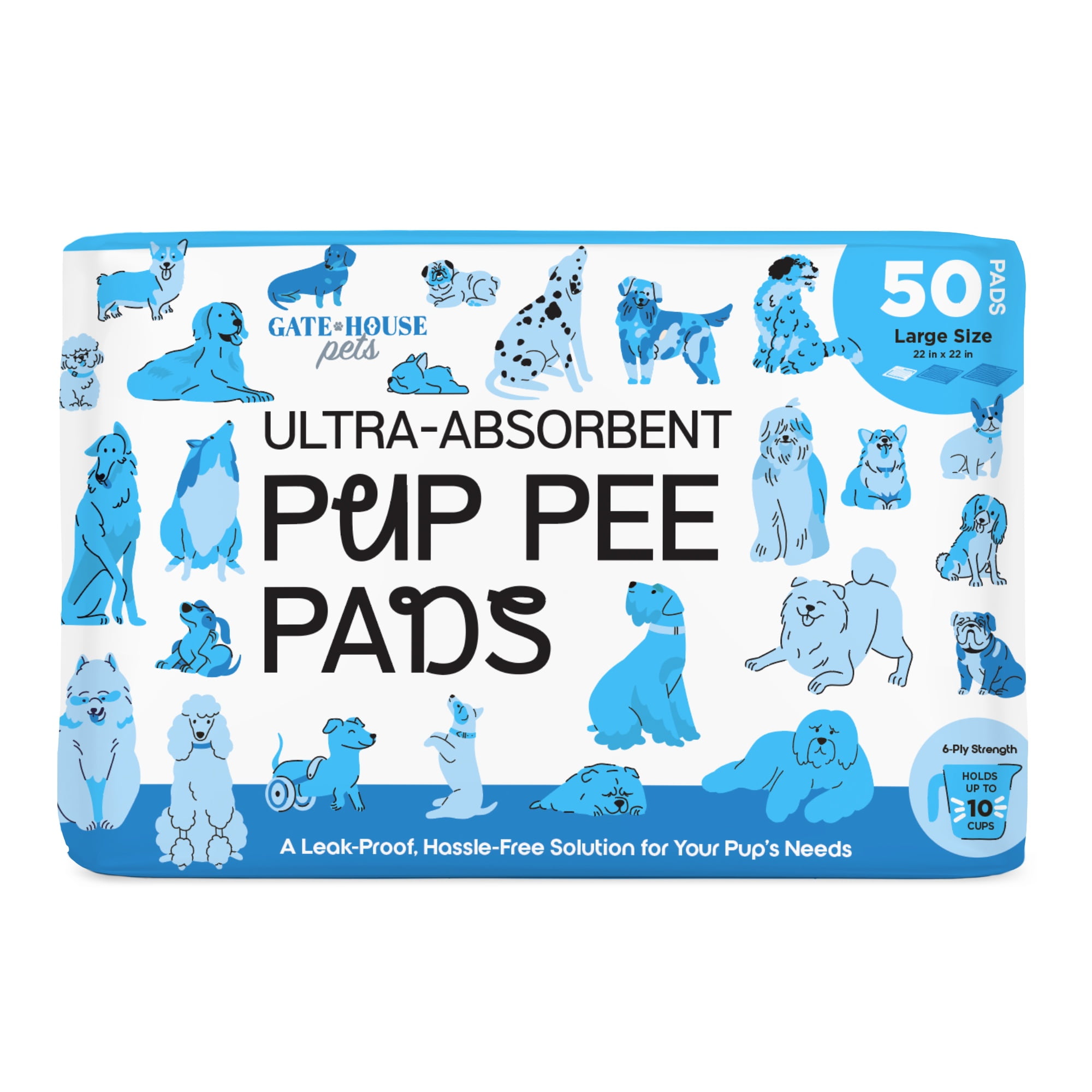 (3 pack) Gatehouse Large Ultra Absorbent Pup Pee Pads, Dog and Puppy Training Pads with Adhesive Corners, 22"x 22", 50 Count