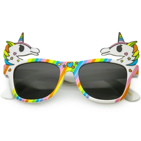 Novelty Rainbow Unicorn Sunglasses Horn Rimmed Square Lens 50mm (White Rainbow / Smoke)