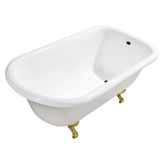 Aqua Eden VCTND543019W7 54" Cast Iron Classic Flat-Rim Roll Top Clawfoot Tub (No Faucet Drillings), White/Brushed Brass