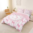 thumbnail image 3 of Manfei Cute Bow Tie Letter Monogrammed S Queen Duvet Cover Set for Girls Women,Kids Teens Princess Stripes Bowknot Bedding,Pink Reversible,Luxury Bedroom Decor,3 Pieces,No Comforter, 3 of 6