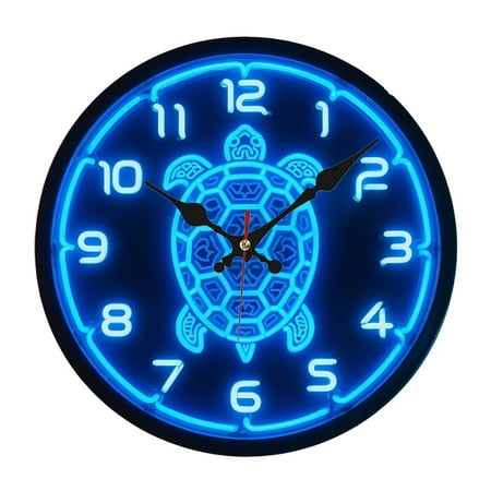 2DNeon Wooden ClockNeon Wooden Silent Wall Clock, 1pc 10x10 Inch Round Battery-Powered Decorative Clock | Glowing Turtle & Starry Night Design for Kitchen, Bathroom, Teahouse - Perfect Gift for Teache