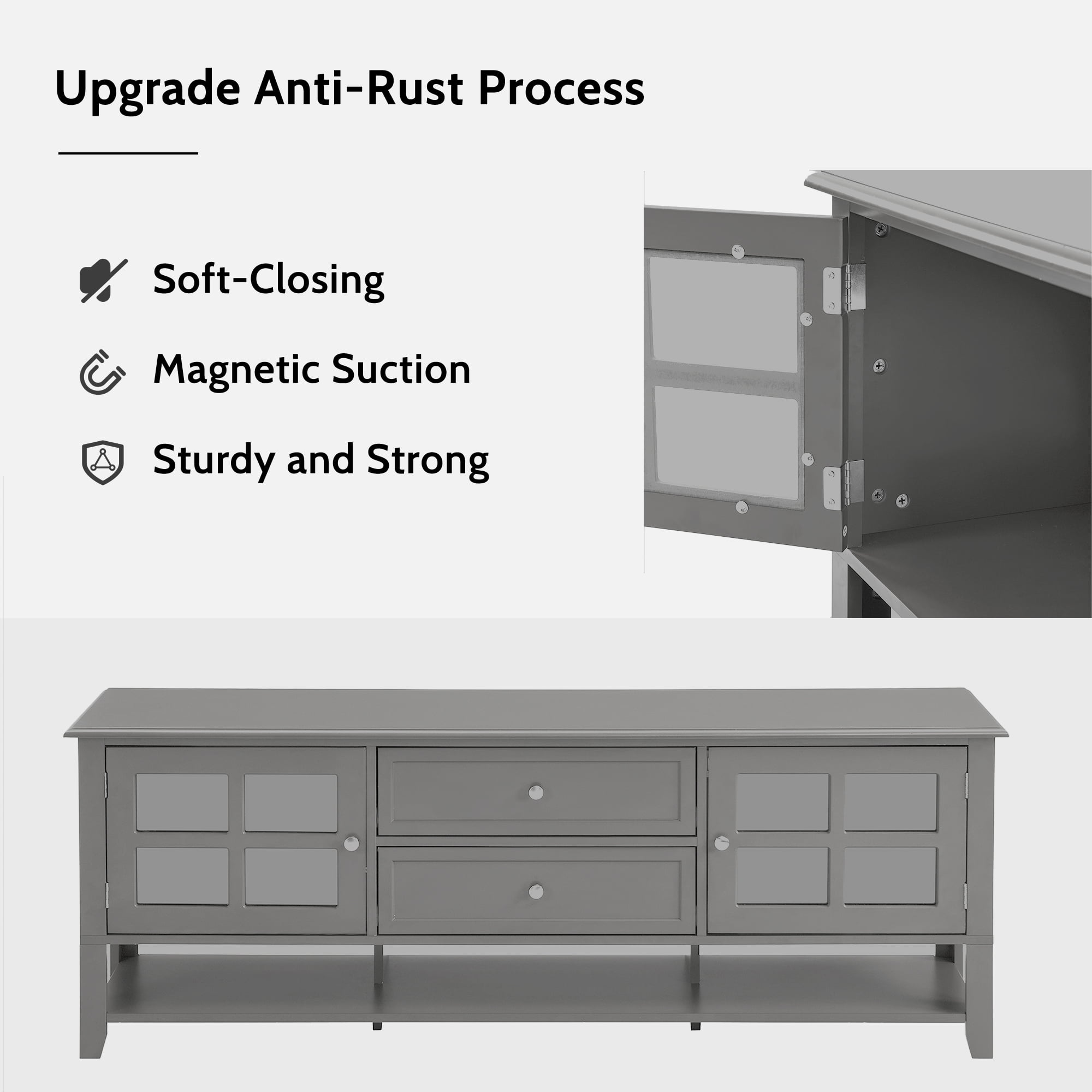 TV Stand for TVs up to 60 Inch, Entertainment Center with Storage Cabinets & Drawers, Modern Media Console with Anti-Rust Hardware for Living Room