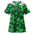 thumbnail image 4 of Camisas de Manga Corta para las Mujeres Impresión Cuello Redondo Suéter Encaje Blusa, Top Casual para el Hogar Y Diario, 4 of 9