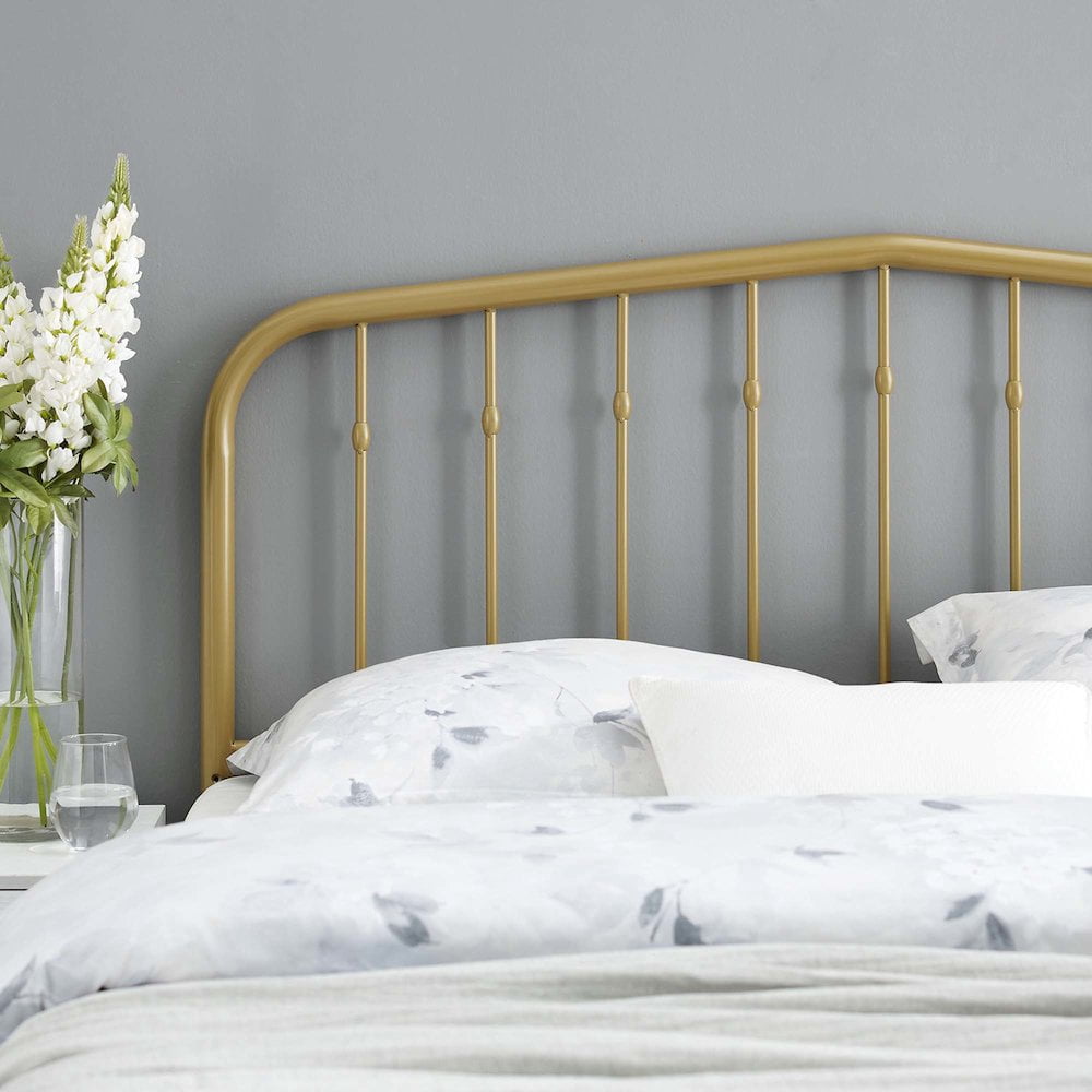 Modway Lennon Contemporary Modern Queen Metal Spindle Headboard in Gold