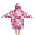 thumbnail image 2 of Pink Plaid Baseball Pattern Blanket Hoodies for Kids 6-13YR Oversize Wearable Blanket Hoodies for Boys Girls Teens, 2 of 7