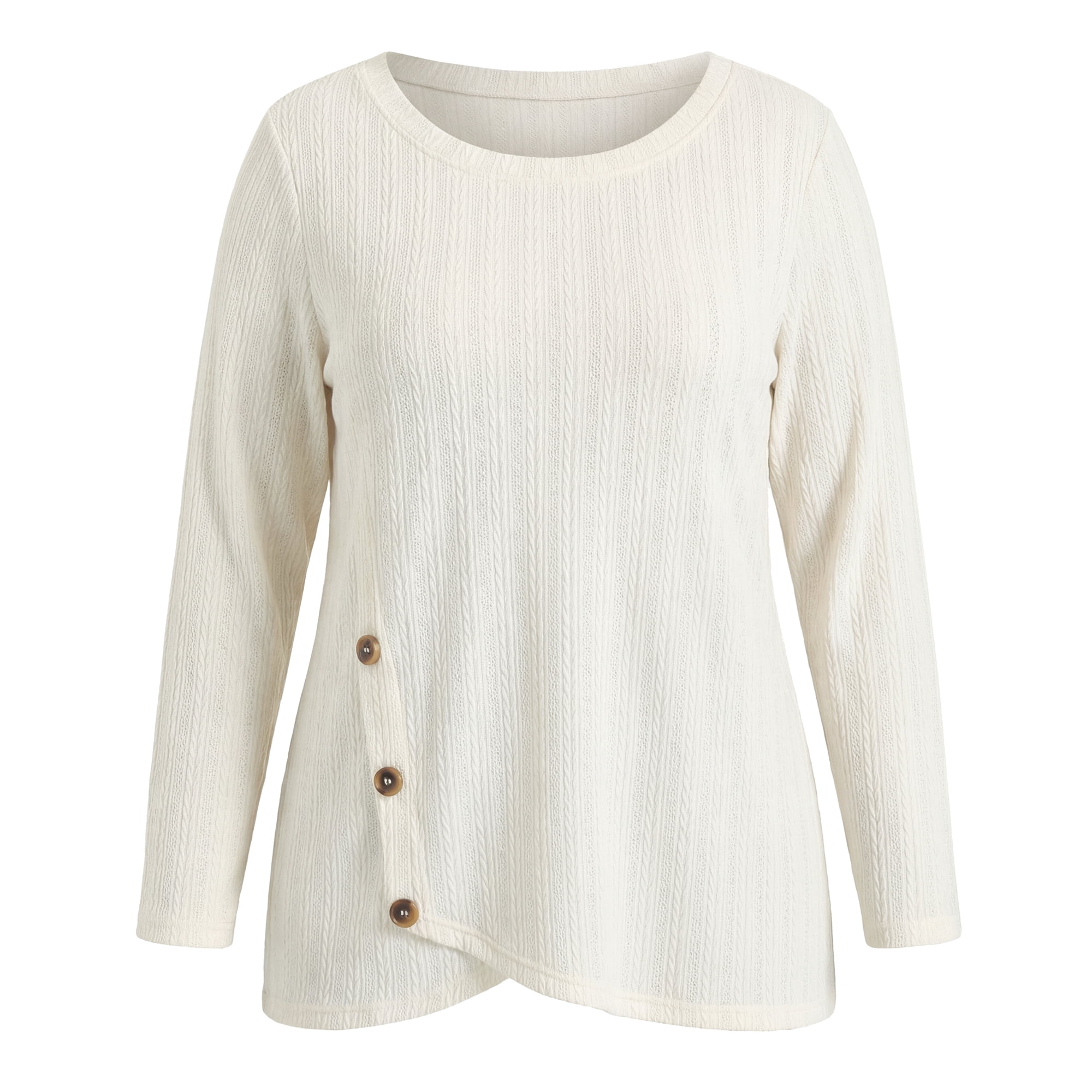 DARING DIVA Women's Plus Crew Neck Crossover Hem Long Sleeve 3X Beige