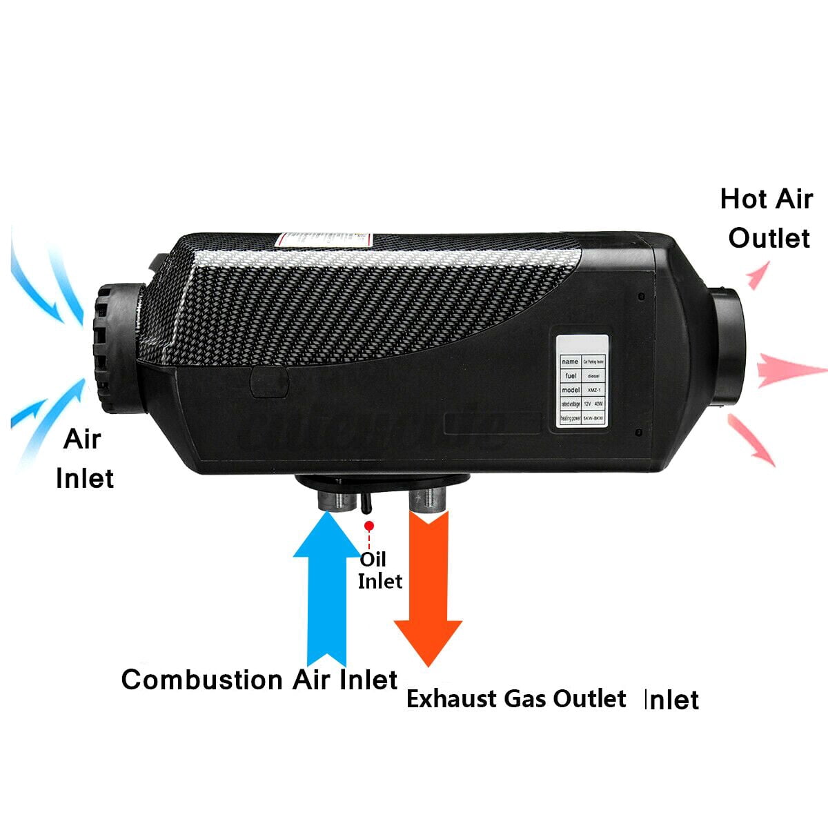 Jacgood 12V Diesel Air Heater,Digital Display 5KW for Car Trucks Motor-home Boat Bus Can(with LCD Monitor, Tank & Silencer),Black