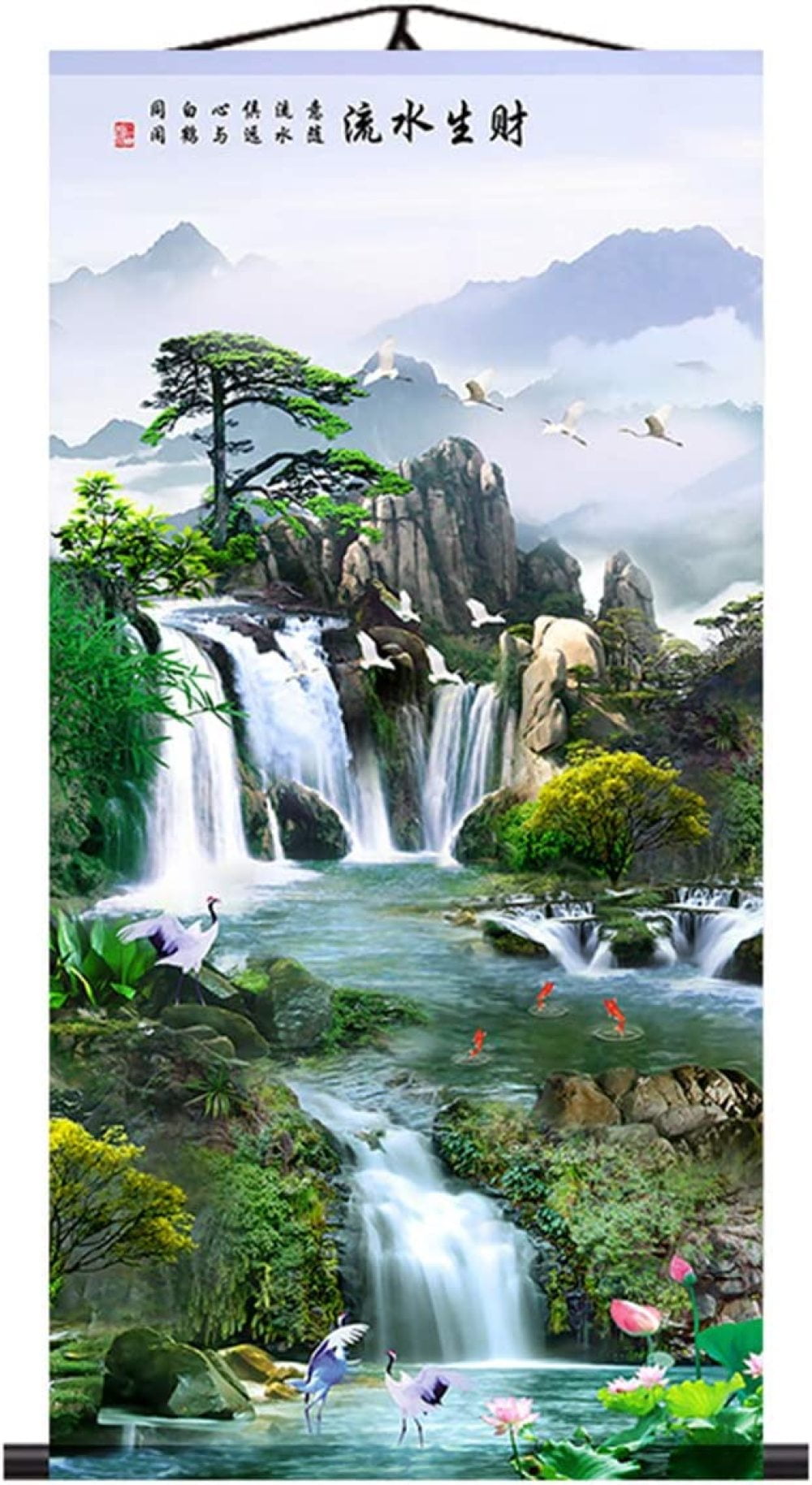 Codllyne Chinese Lucky Painting Long Flowing Stream Waterfalls Koi