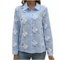 thumbnail image 1 of Pompotops Mode Blouse Élastique Confortable à Manches Longues Col Rabattu Boutons Décontractée Chemises Liquidation, 1 of 6