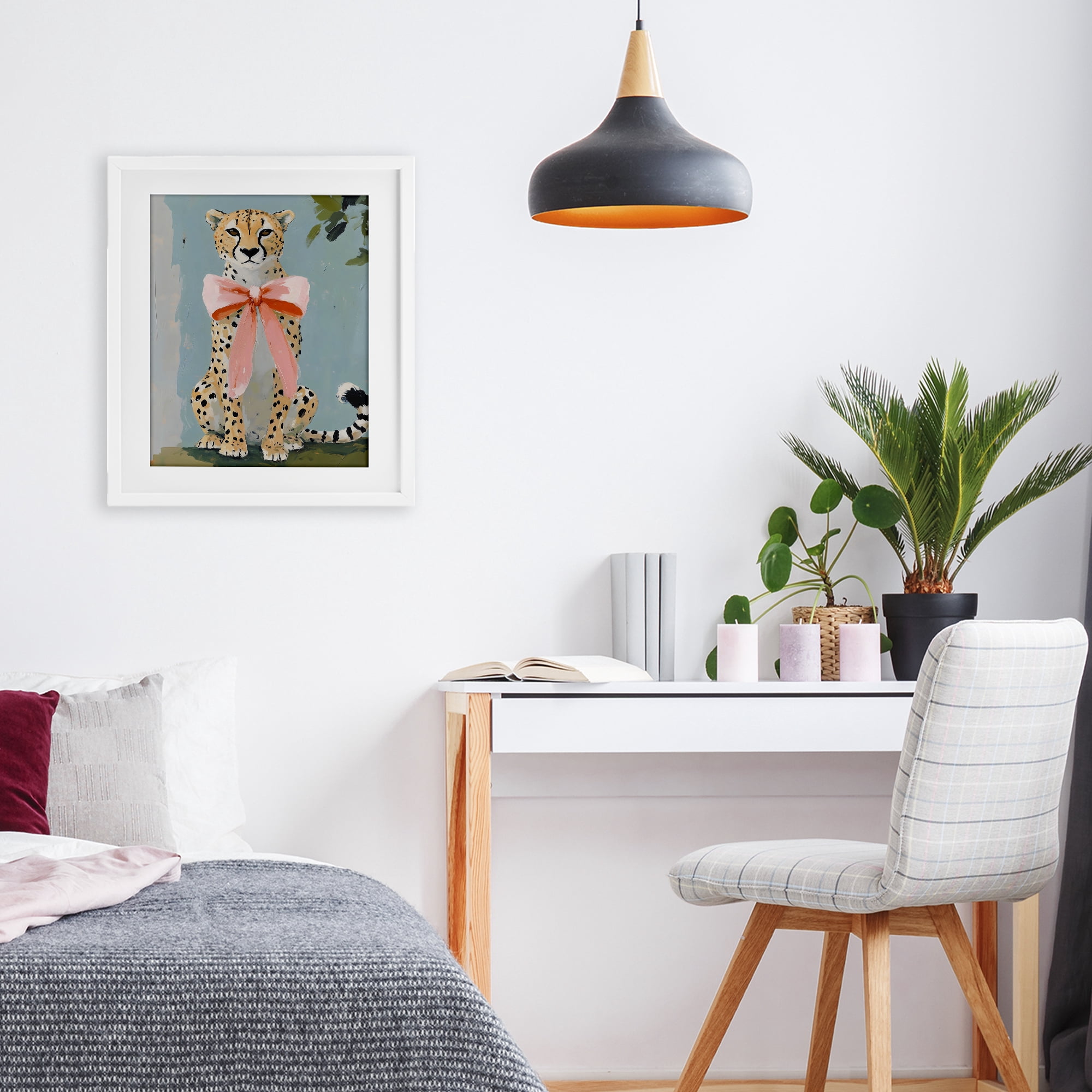 Stupell Industries Cheetah with Big Pink Bow White Framed Print Under Glass, design by The Prints Vibe
