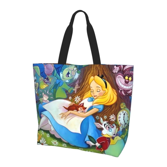 Large Capacity Shoulder Bag Alice in Wonderland Tote Bags Shopping Handbag Portable Grocery Travel