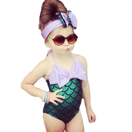 

Musuos Baby Girls Mermaid One-Piece Swimsuit with Bowknot Headband
