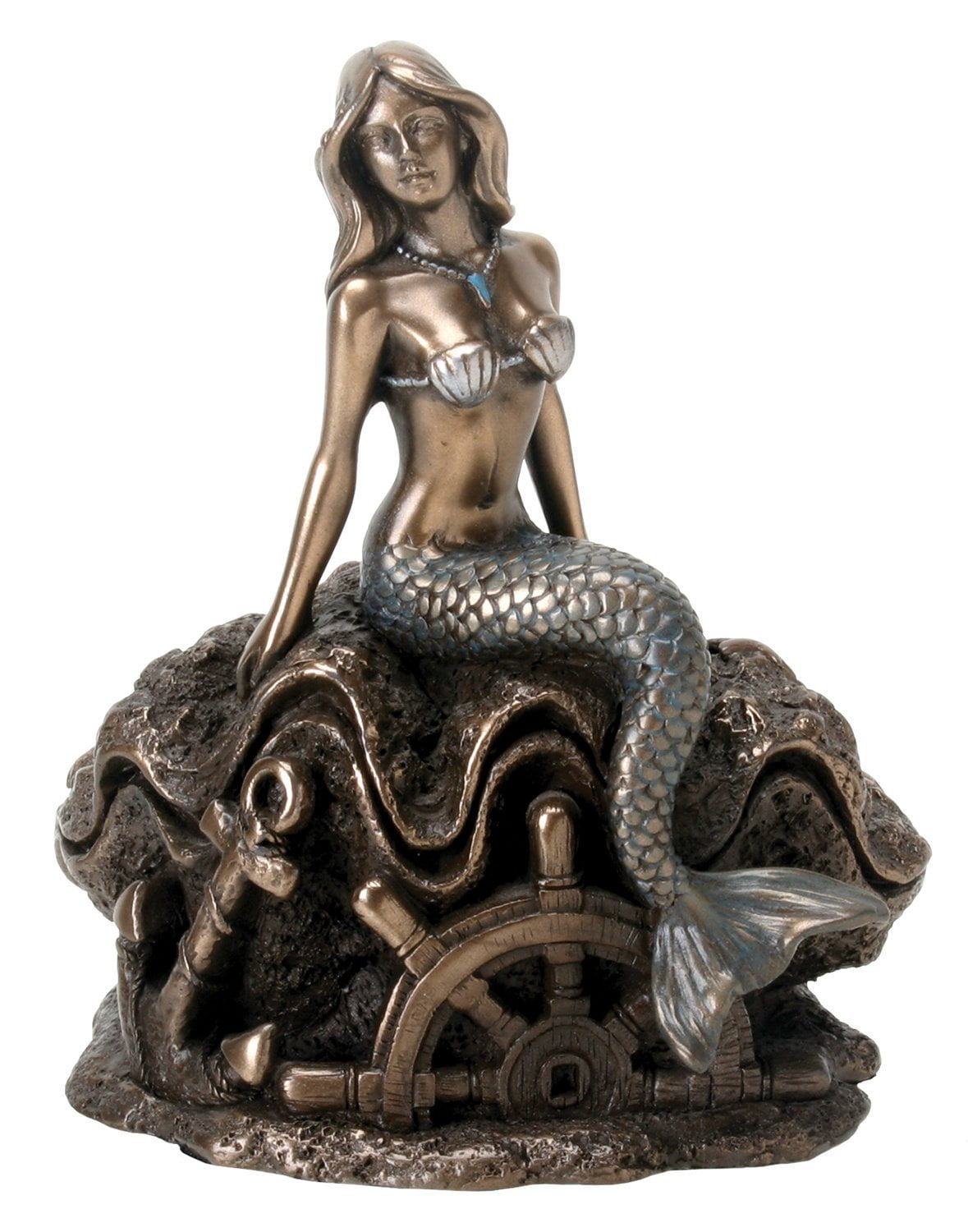 Mermaid with Shell Art Nouveau Style Bronze Finish Sculpture Statue 8017 NEW