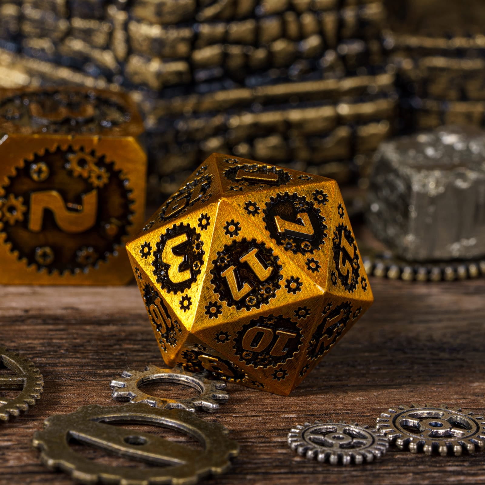 Cusdie 7-Die Metal DND Dice Set, Mechanical Gear Metal Polyhedral D&D Dice Set for DND Dungeons and Dragons TTRPG Role Playing Games