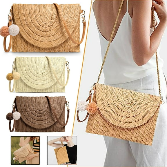Straw Shoulder Bag For Women Woven Purse Beach Envelope Clutch Straws Wallet