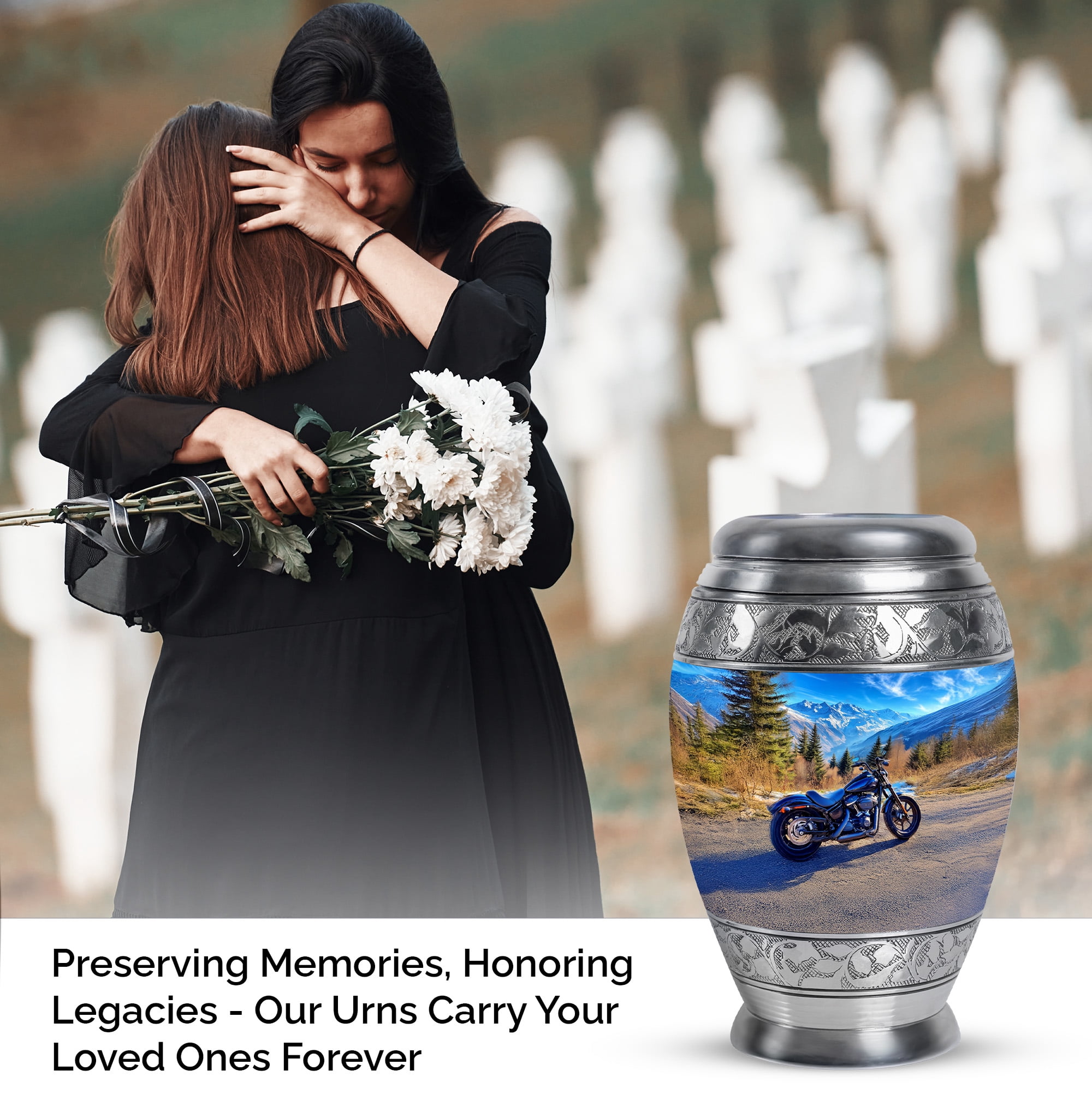 Bike Urns For Human Ashes Adult Man And Woman - 1 Large Blue Urn For Adult Male - 10 Inch Mountain Decorative Urn For Ashes For Male And Female - Set Of 4 Keepsake For Mother And Father, Small 3 Inch