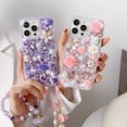 thumbnail image 4 of for iPhone 16 Pro Case,Cute Bling Glitter Sparkle Stunning Stones Diamond Rhinestone 3D Handmade Pearl Rose Flower with Wrist Lanyard for Women Girly for iPhone 16 Pro (Gold), 4 of 9