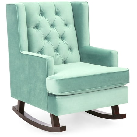 Puff Rocker Chair Best Choice Products Tufted Upholstered Wingback Rocking Accent Chair Rocker for Living Room, Bedroom w/ Wood Frame - Mint Green ()