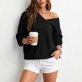 thumbnail image 5 of Titcea Off the Shoulder Sweatshirt for Women V Neck Solid Color Long Sleeve Pullover Sweater Home Daily Shopping Loose Comfy Fall Sweatshirts S-2XL, 5 of 8