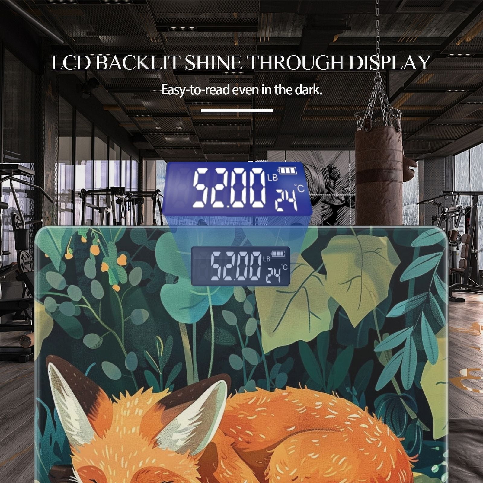 High Precision Body Weight Scale Smart Bathroom Scales with Large LCD Display(400lbs),Decorative for Bedroom-Cute Fox Sleeping In The Forest Surrounded By Leaves