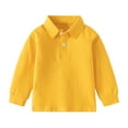 thumbnail image 2 of Tfken Toddler Boys Tops Lapel Neck Long Sleeve Solid Color Tee Fashion Classic-Fit Shirts Yellow Size 2-3 Years, 2 of 3
