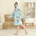 thumbnail image 2 of FORMRS Niños Bathrobe Unisex Hooded Robe Soft Plush Pajamas Sleepwear, Size 7-9T, Blue Trains Pattern, 2 of 7