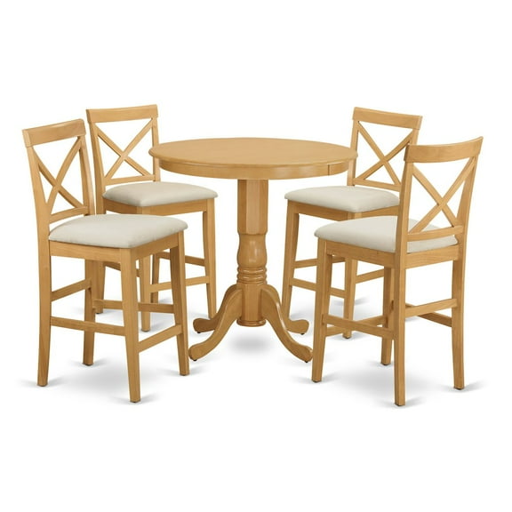 East West Furniture JAPB5-OAK-C 5 Pc Dining counter height set-pub Table and 4 counter height stool