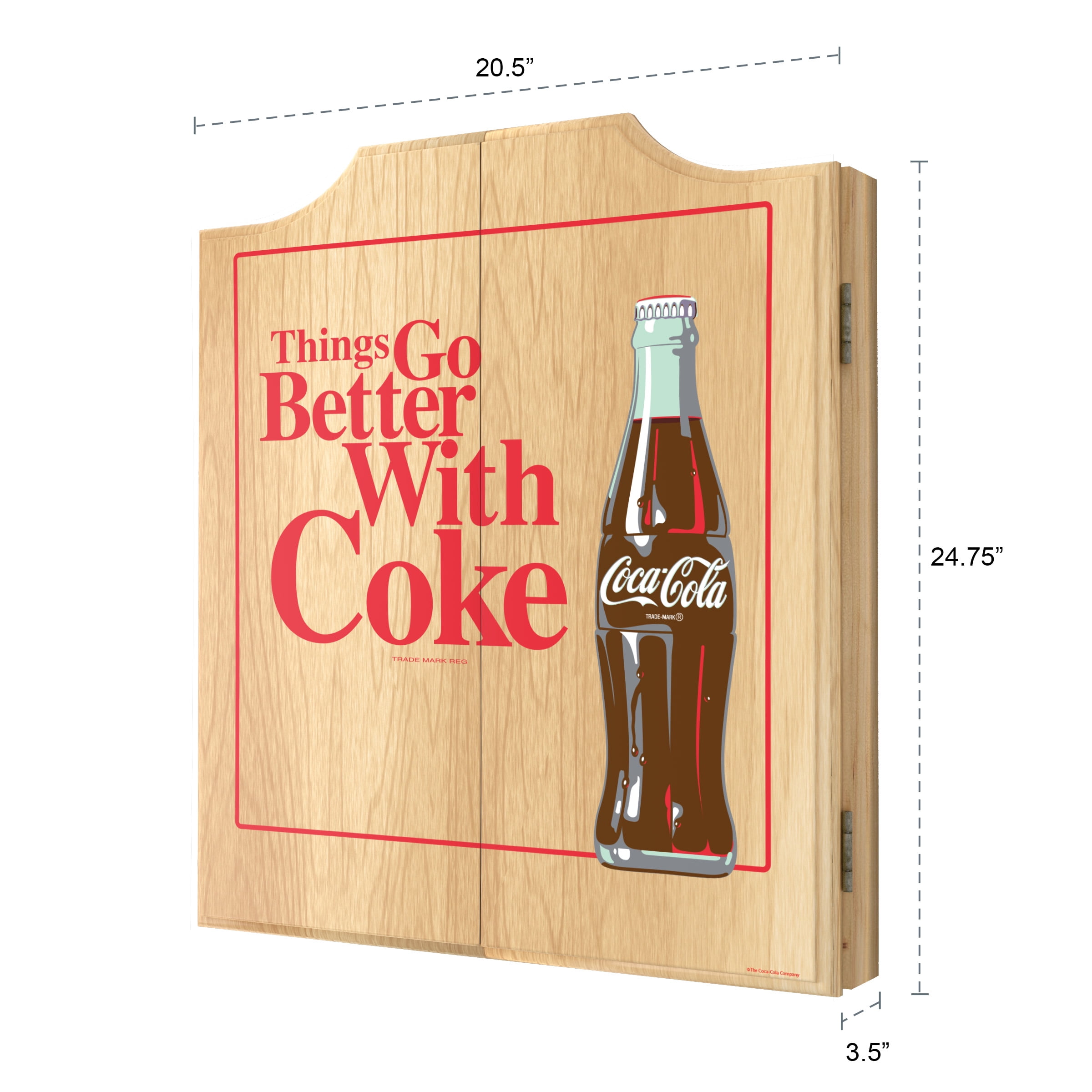 Coca-Cola Better With Coke Dart Board Cabinet Set with 6 Steel Tip Darts