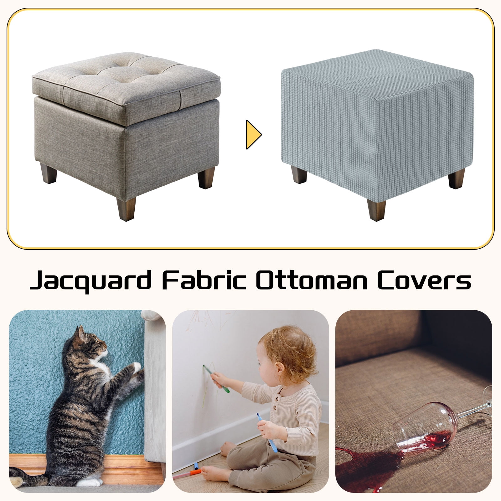 Unique Bargains Stylish Square Jacquard Slipcover Gray 23.6"–29.9" x 13.8"–17.7"
