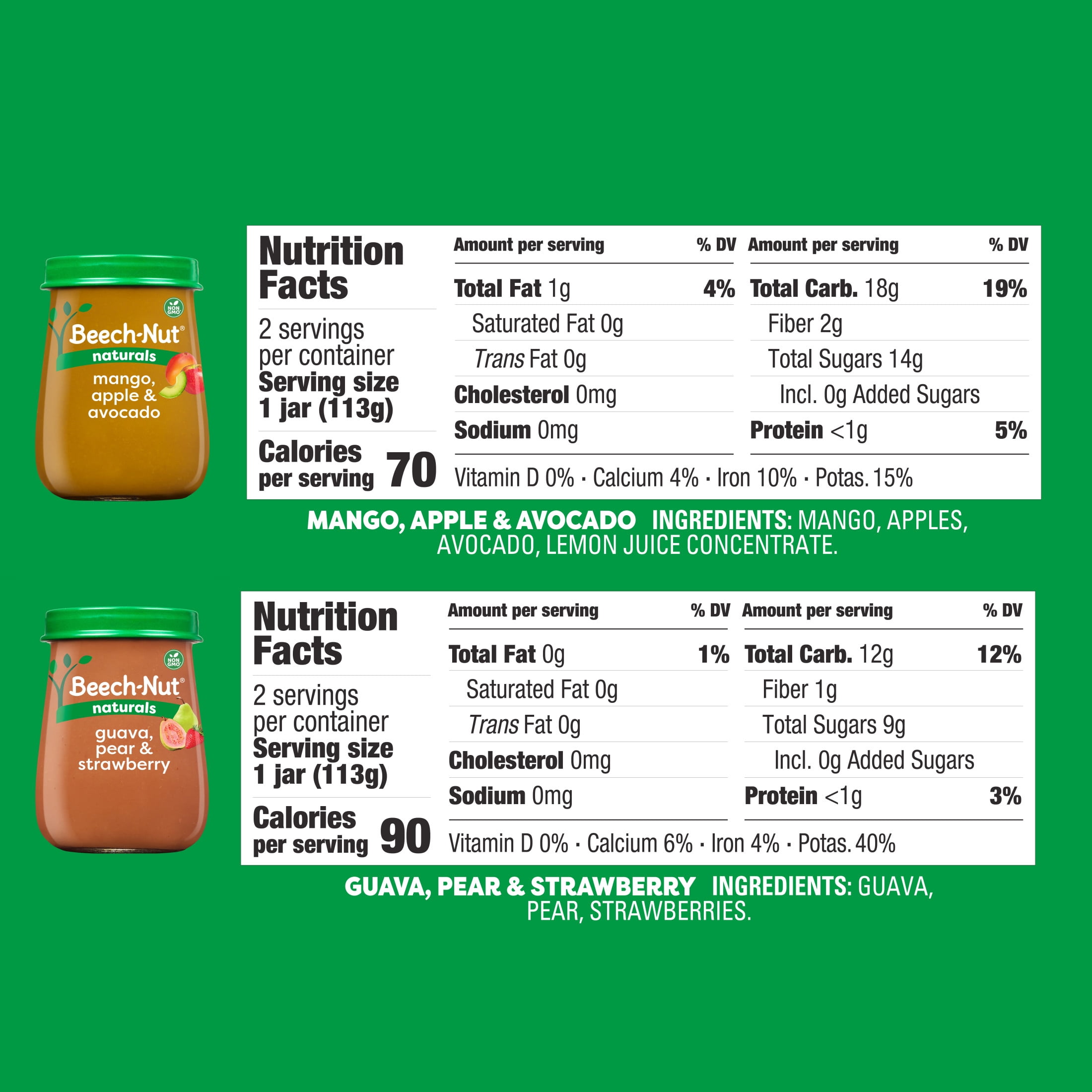 Beech-Nut Naturals Stage 2 Tropical Adventure Baby Food Variety Pack, 4 oz Jars, 8 Pack